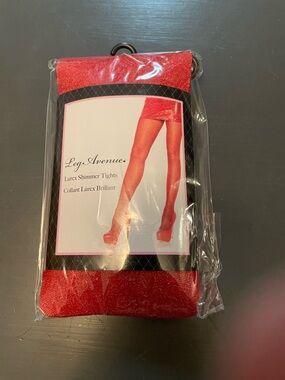 Leg Avenue Shimmer Lurex Tights in Bright Red 90-165lbs one size s/m pantyhose